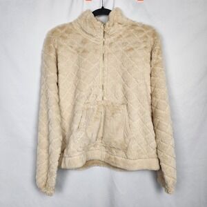 No Boundaries Jr Size Large 11-13 Faux Fur Quilted Beige/Pink Pullover Jacket